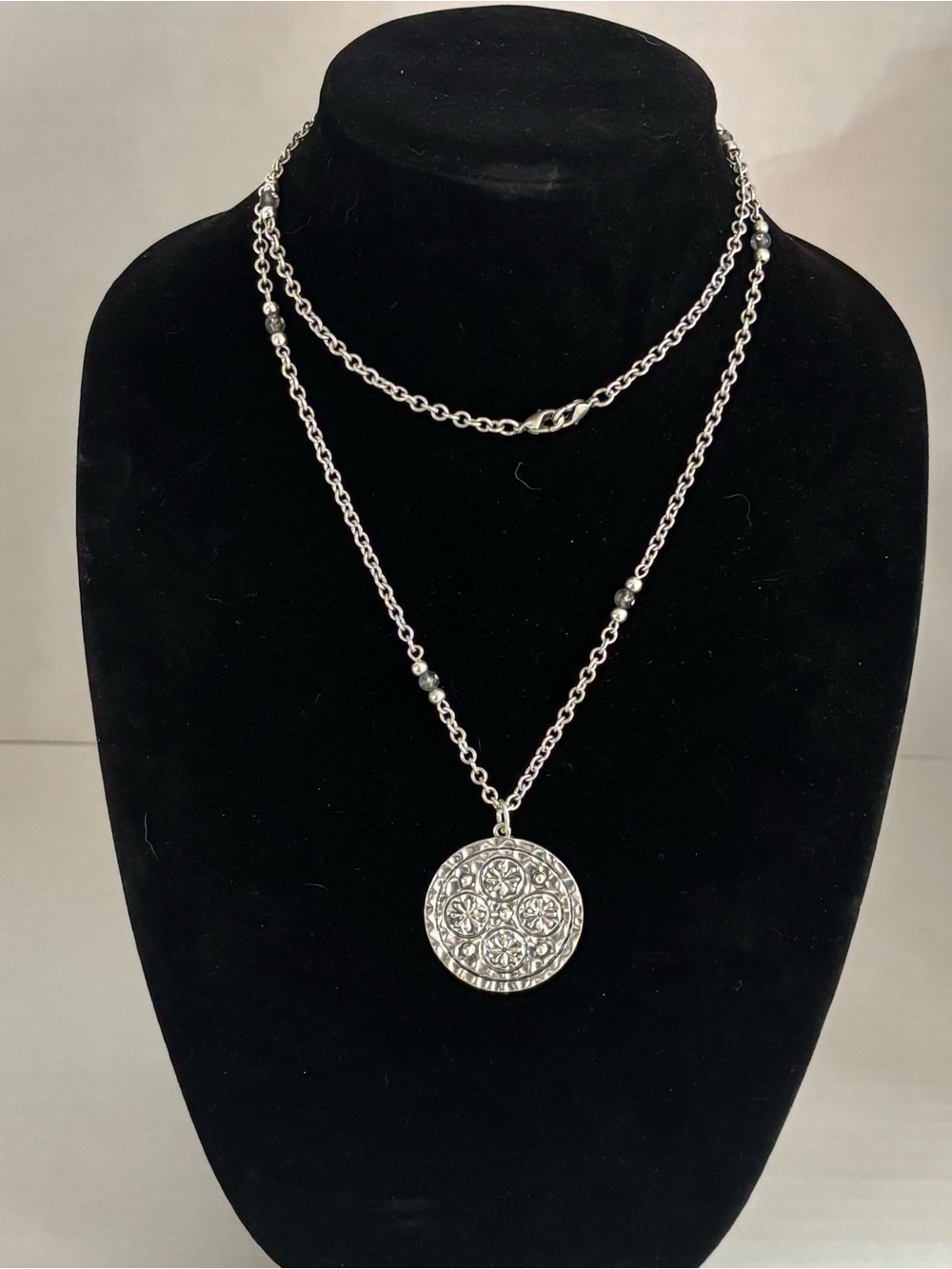 Premier Designs Silver-Tone Floral Medallion Pendant Necklace